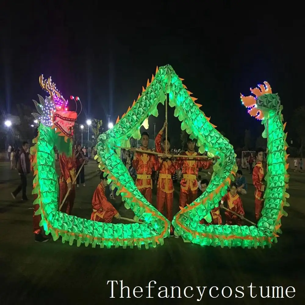 7m Led lights DRAGON DANCE Silk Fabric Mascot Costume Chinese Traditional Culture Kungfu Stage Props Folk Festival