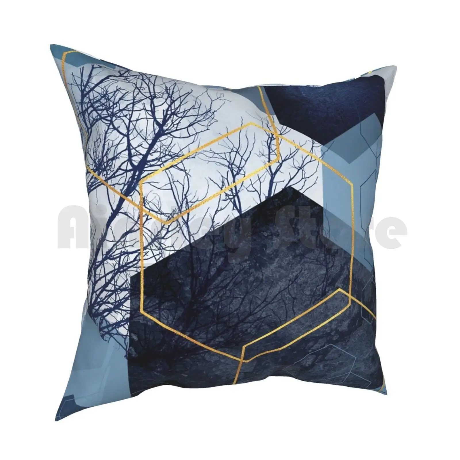 Geometric Landscape Pillow Case Printed Home Soft Throw Pillow Geometrical Geometric Geo Geometric Blue Navy Grey Dark