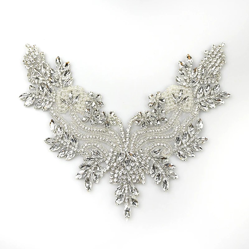 Handmade 3D Silver Rhinestone Applique, Neckling and Belt for Wedding Decoration, WRA-1024