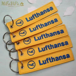 5 PCs Yellow Lufthansa Keychains Jewelry Embroidery Key Tag Label Fashion Keyring Flight Crew Pilot Key Chain for Aviation Gifts