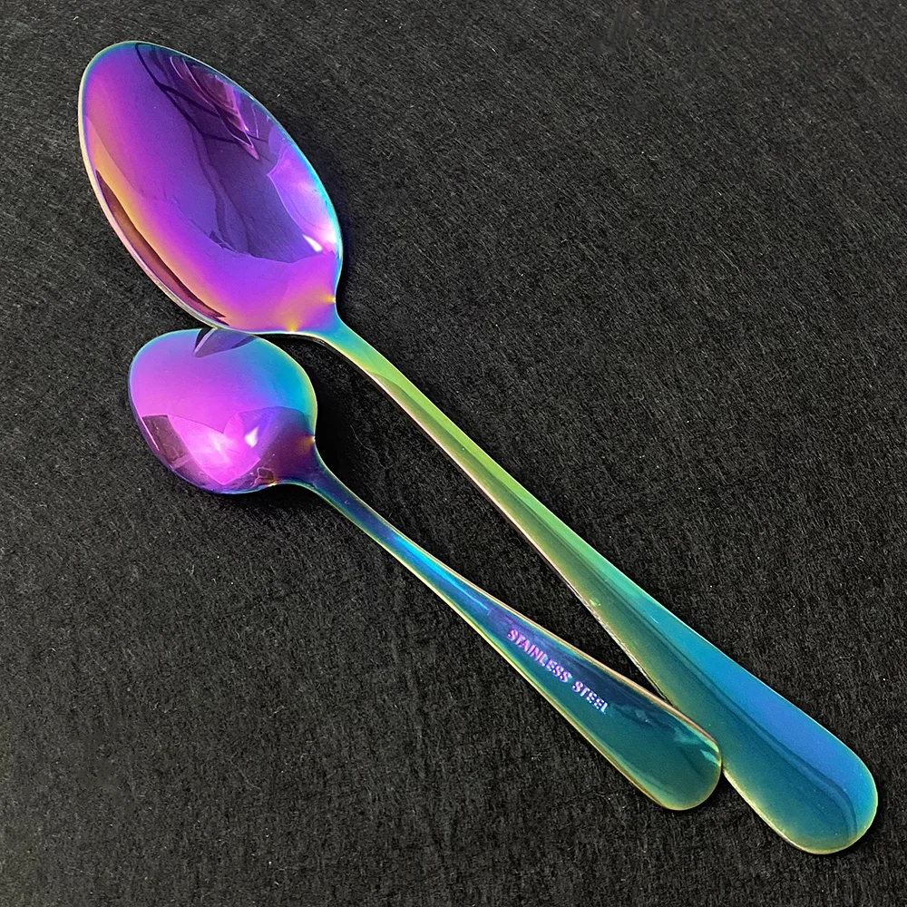 4Pcs/Set Dinnerware 304 Stainless Steel Mirror Rainbow Cutlery Set Kitchen Fork Coffee Spoon Knife Tableware Silverware Set