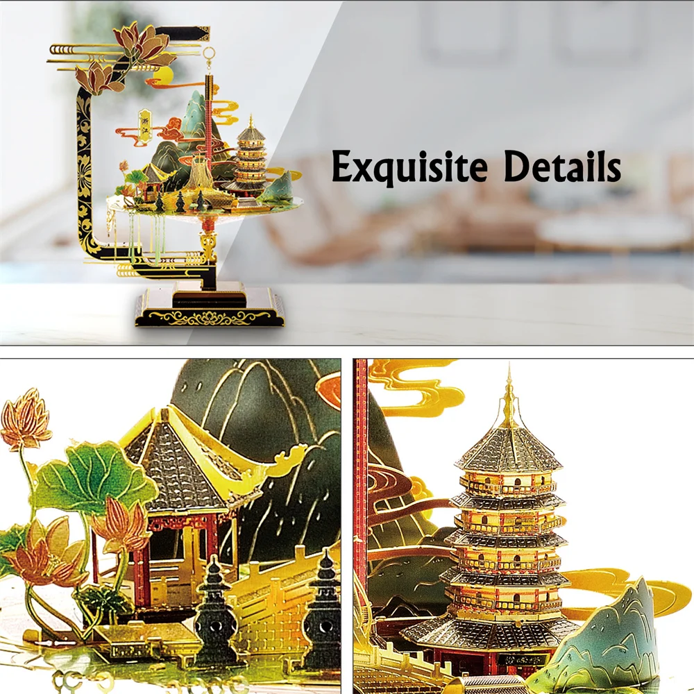 Microworld 3D Metal Nano Puzzle Chinese Zhejiang Province Featured Buildings Models Kits DIY Laser Cut Jigsaw Toys For Adult