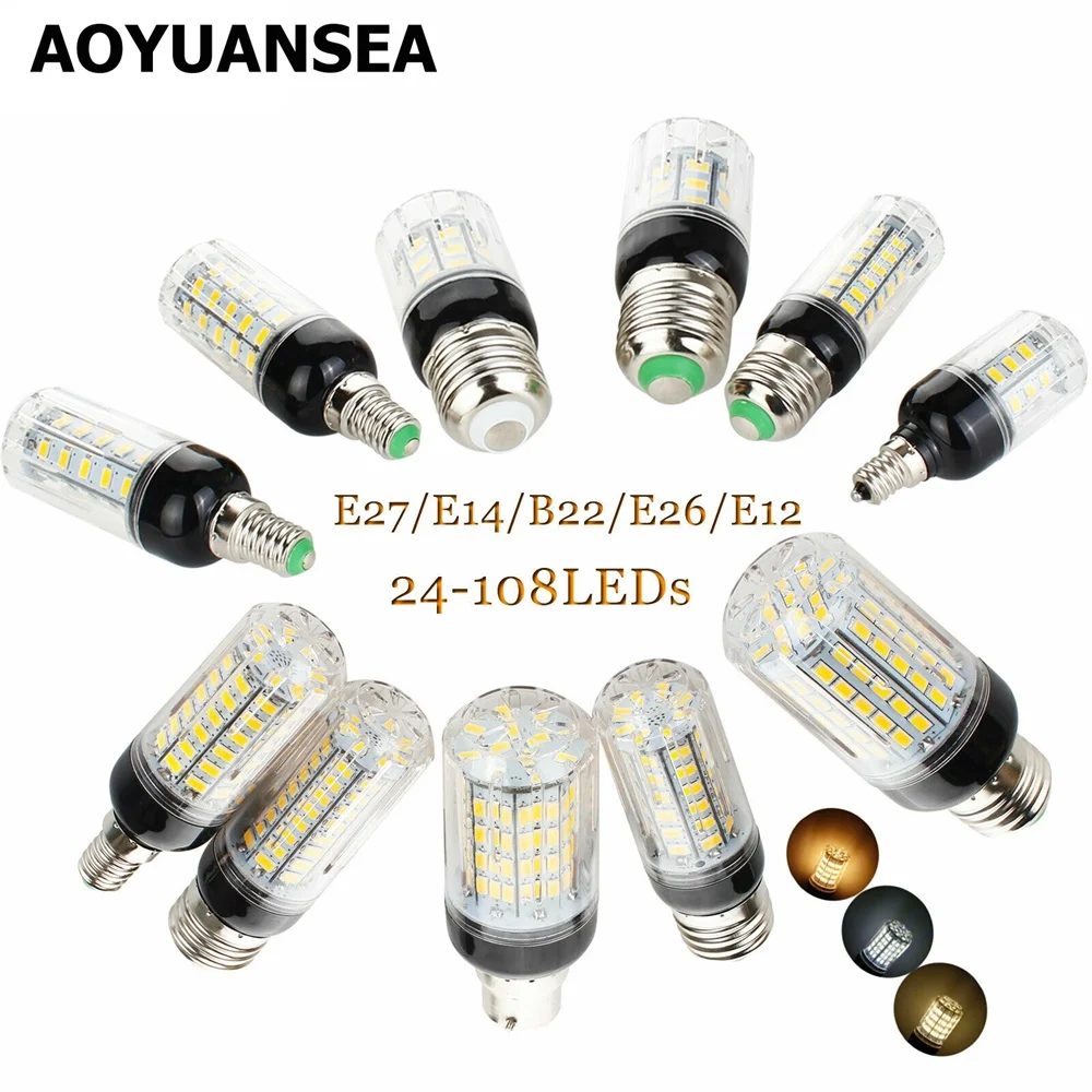 LED Corn Light Bulbs E27 E26 E12 E14 B22 7W - 35W High Power Table Desk Lamps Spotlights for Home Indoor AC 110V 220V 230V 240V