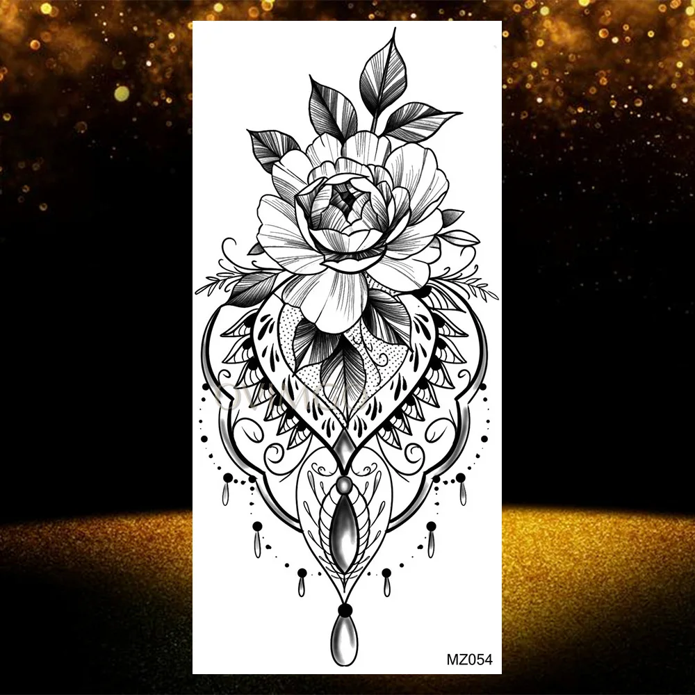 Black Henna Rose Flower Temporary Tattoo For Women Lace Fake Jewelry Tattoo Sticker Indian Wedding Body Art Pendant Tatoo Makeup image 6