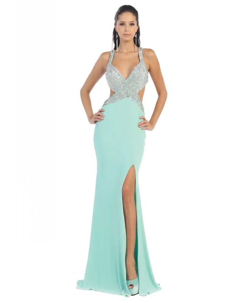 New Style Sexy Halter Neck Long Luxury Heavily Crystal Long Evening Dress 2015 New Arrival Formal Dresses Backless (MAE0014)