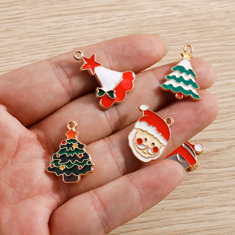 10pcs Mix Enamel Christmas Charms for Jewelry Making Santa Claus Tree Gloves Charms Pendants for DIY Necklaces Earrings Gifts