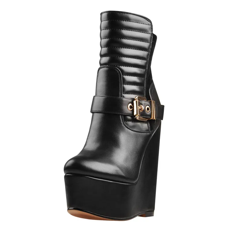Onlymaker Women Wedge 16CM High Heels Ankel Boots Soft Leather For Party Dress Lady Zipper boots Plus size For Winter