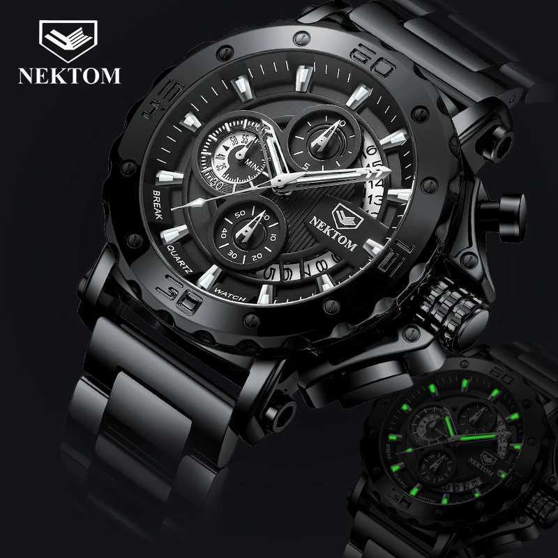 NEKTOM Men's Watches Quartz Watch Waterproof Watches Steel Strap Wristwatch Watches For Men Military Watch Clock Sports Watches