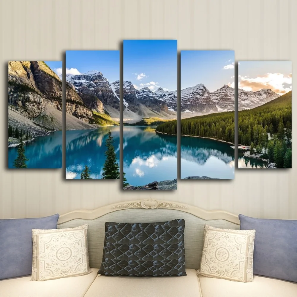 

Canvas Wall Art for Home Decoration, Modern Artwork, Lake and Mountain Painting, Wall Decor, 5 PCs