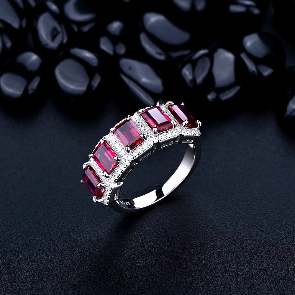 

Luxury 925 Sterling Silver Emerald Cut Ruby Half Eternity Rings for Women Fine Jewelry Ruby Gemstone Party Ring Wedding Gift