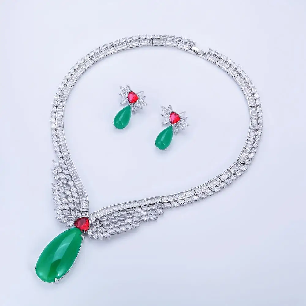 أجنحة كامل زركون الزفاف الزفاف قلادة طقم من الحلقان أعلى جودة النساء حفلة موسيقية مجموعات مجوهرات CN10245