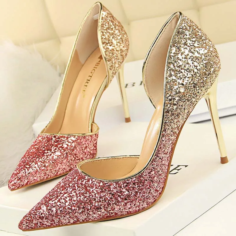 

Women's Pump Wedding Shoes Lady Fashion Female High Heel Girls Bling Bling Party Pump Size Outdoors Sequins Beauty Women Shoes