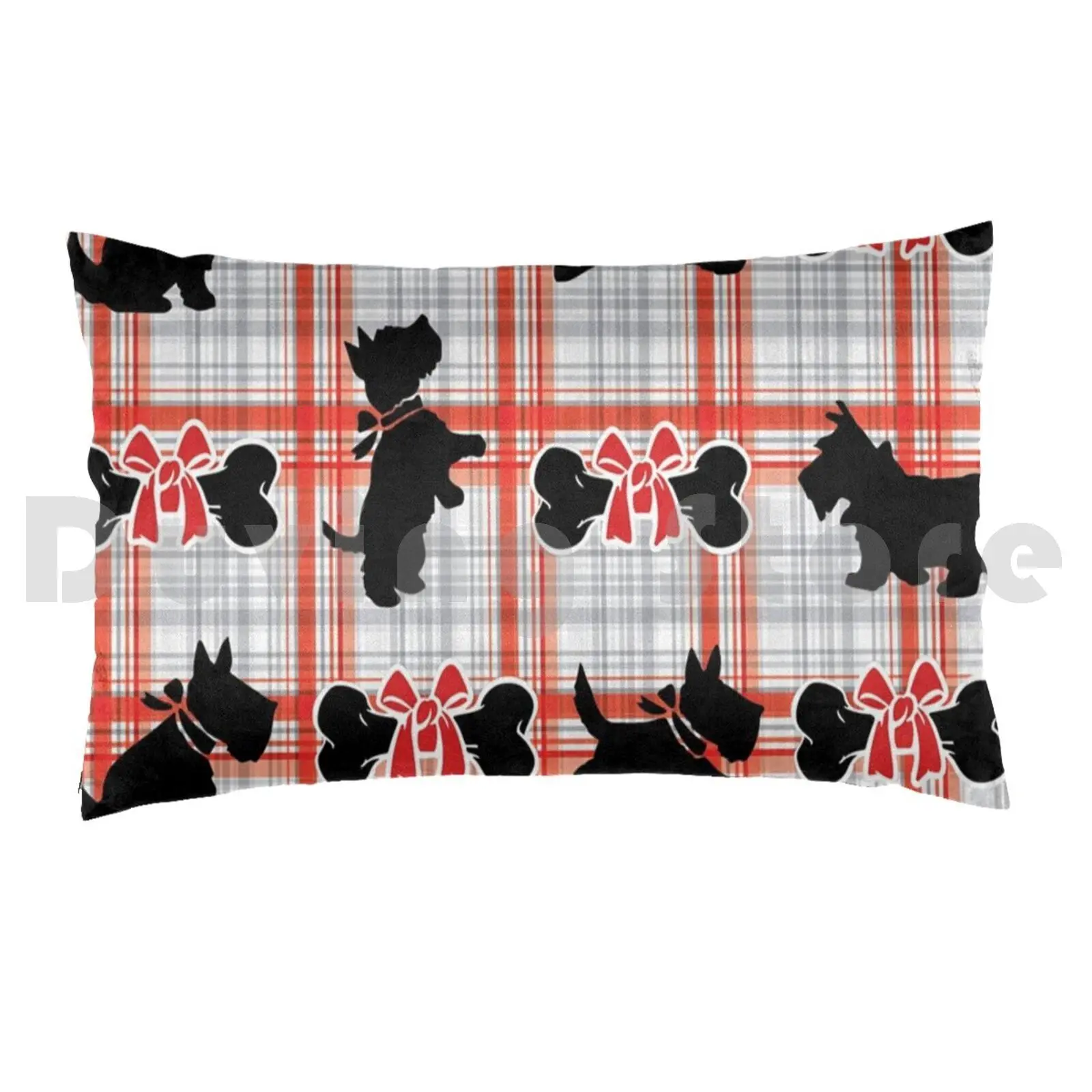 Scottie Dog | White | Red | Plaid | Pattern Pillow Case 20*30 Inch Pattern Seamless Tartan Dog Textile