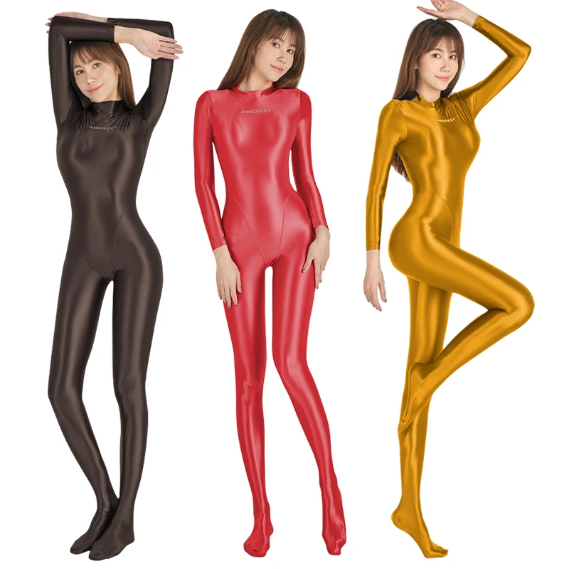 New Sexy men women one-piece Swimsuit Shiny Tights Oily Silky sports Bodysuit bike Pantyhose Wetsuit bathing suits Large size