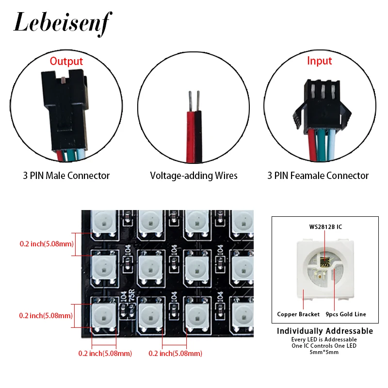 1/5Pcs WS2812B RGB Individually Addressable Flexible Digital LED Panel Light 2812 8x8 16x16 8x32 DC5V Module Matrix Pixel Screen