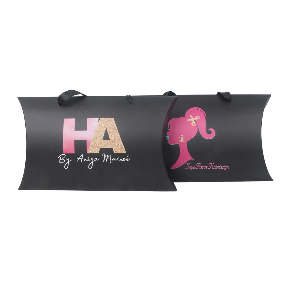 Custom Hair extension wig shop packaging paper box with satin ribbon handle clothes colorful printing luxury paper hand bag