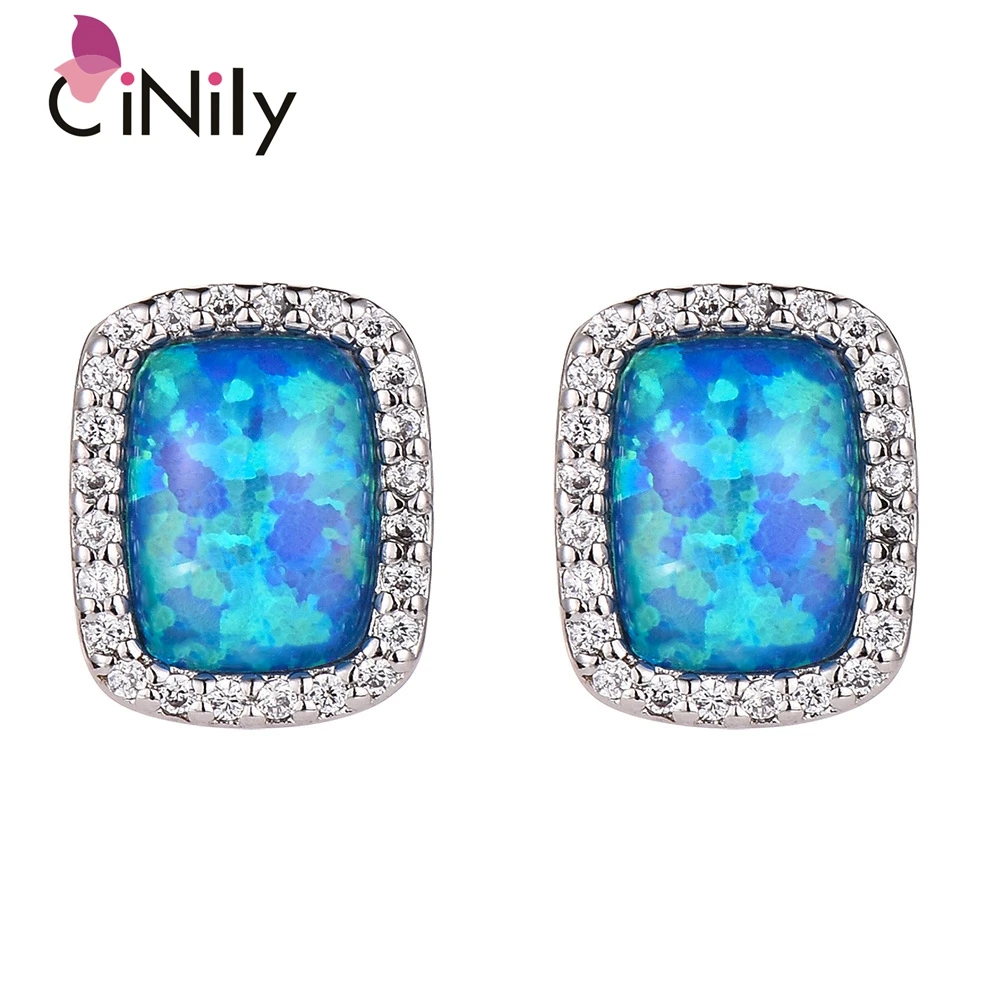 CiNily White Fire Opal  Plated for Girls Exquisite   Zircon  Rectangle Stud Earrings for Girls  Jewelry