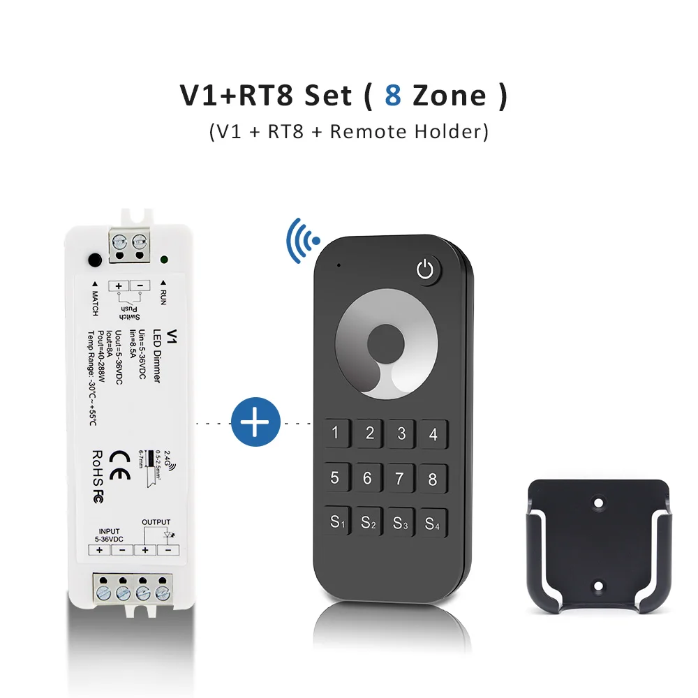 Led Dimmer Rf 12V 24V 36V 5V 1 Tot 8 Zone 2.4G Draadloze Touch Afstandsbediening Dimmer Schakelaar Voor Enkele Kleur Ledstrip Licht