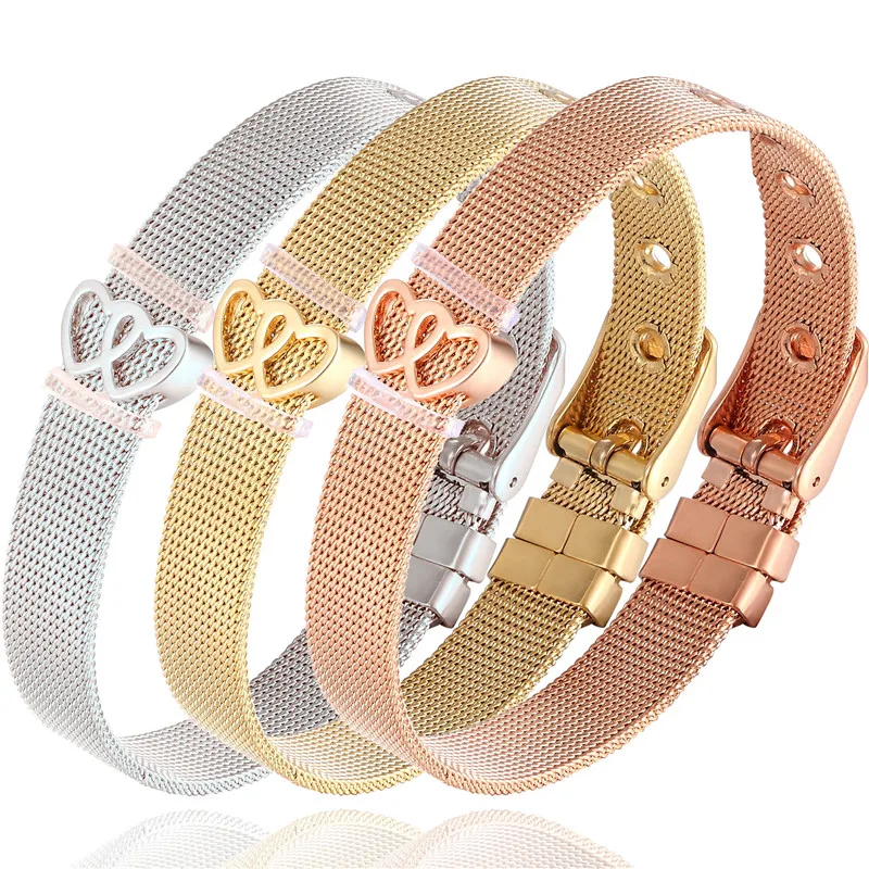 Ladies Charm Bracelet Stainless Steel Mesh Strap Heart To Heart Zircon Bracelet Bulk Wholesale Luxury Jewelry Ladies Jewelry