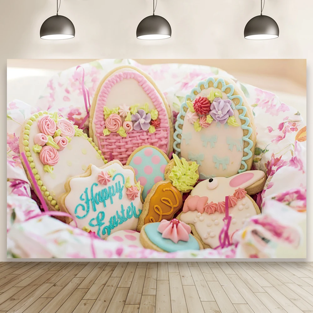 Laeacco Happy Easter Background Cartoon Bunny Weaving Eggs Baby Show Birthday Portrait Custom Photographic Backdrop For Photo