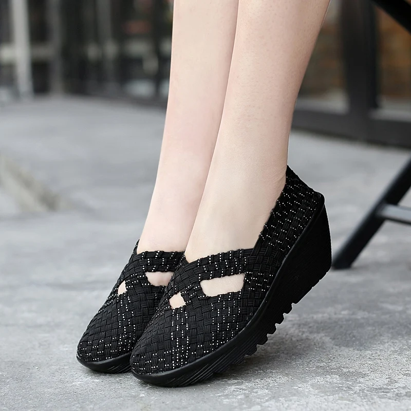 New spring women platform shoes women slip on casual hand made breathable woven shoes wedge sandals shoes women footwear shoes