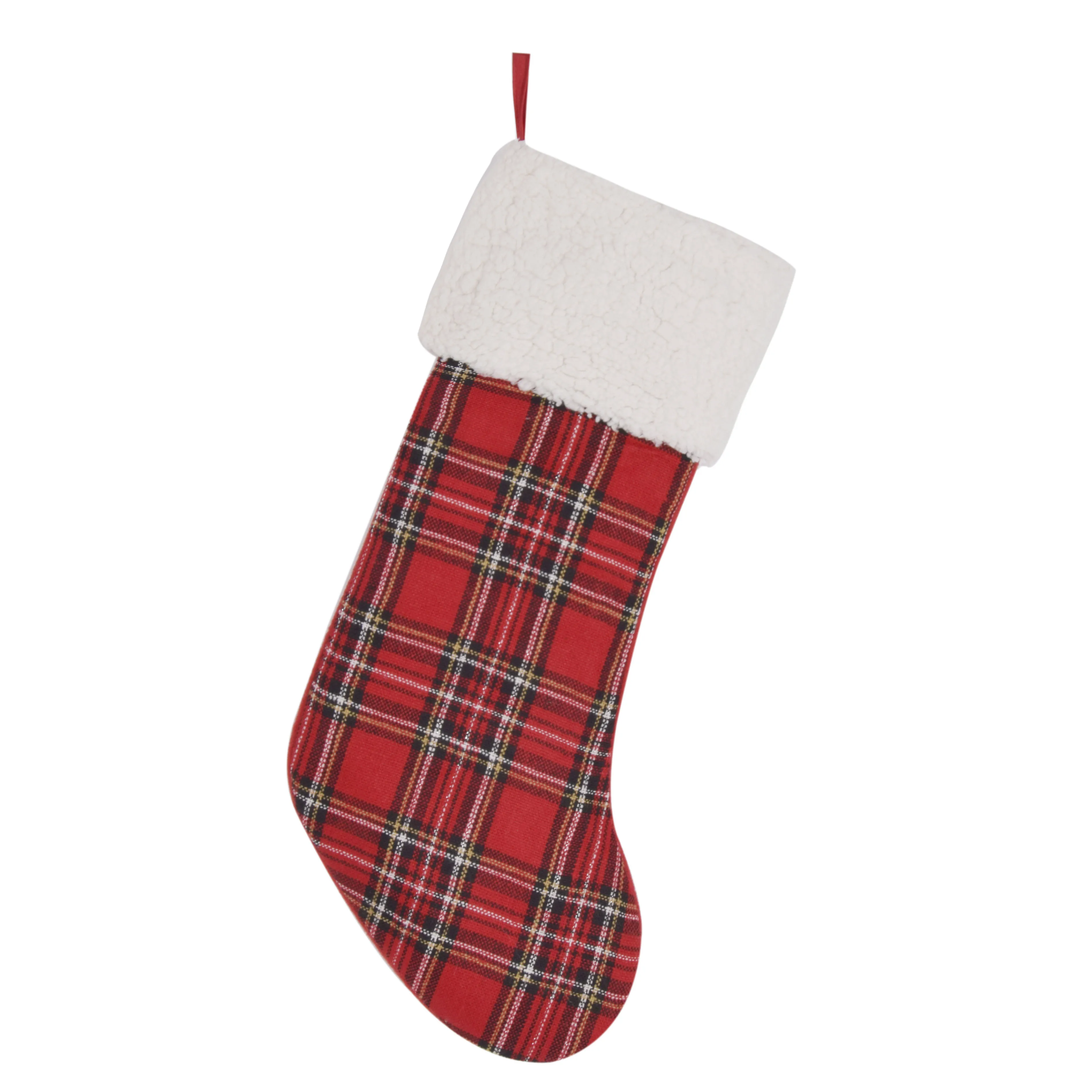 Free shipping Promotion Plaid body With sherpa Cuff Christmas stocking red P1764