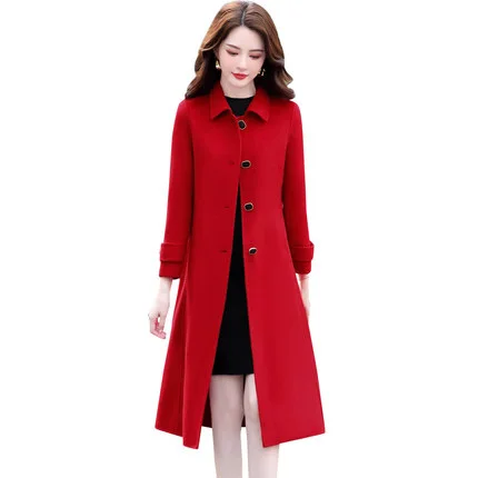 New high-quality wool coat long single-breasted  black red navy blue jacket with lining