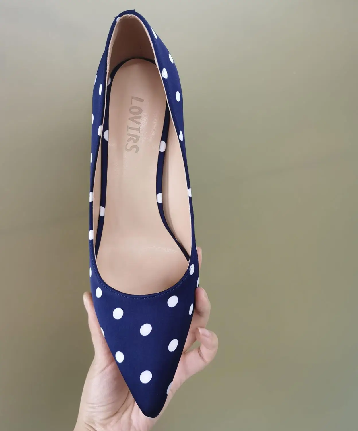 Lovirs damska Polka Dot Office Basic Slip on średni obcas pompy 8.5cm szpilki szpiczaste buty z palcami na imprezę sukienka duży rozmiar rozmiar 4-15