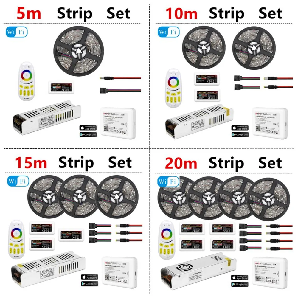 5050 Rgbw Rgbww Rgb Mi Licht Wifi Led Strip Waterdicht 5M 10M 15M 20M Dc 12V Led Licht 60led/M Met Rf Afstandsbediening Power