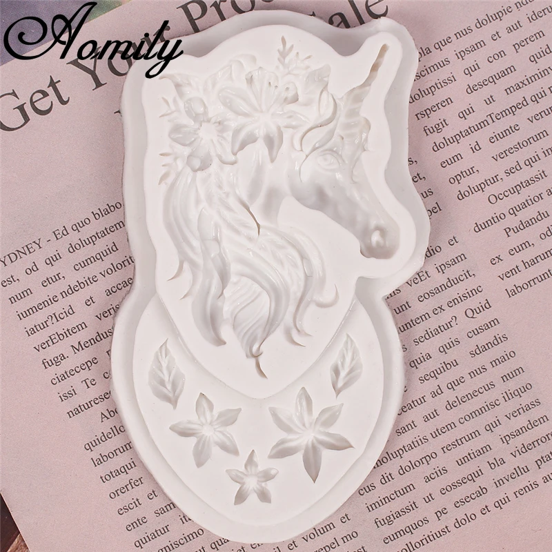 Aomily Unicorn Head Flowers Silicone Mold Chocolate Mousse Jelly Candy Bakeware Mold DIY Pastry Ice Block Soap Mould Baking Tool