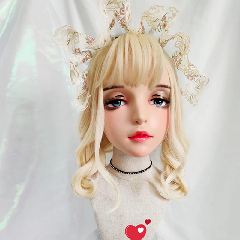 

(Yi-04)Female Sweet Girl Resin Half Head Kigurumi BJD Eyes Crossdress Cosplay Japanese Anime Role Lolita Mask With Eyes And Wig