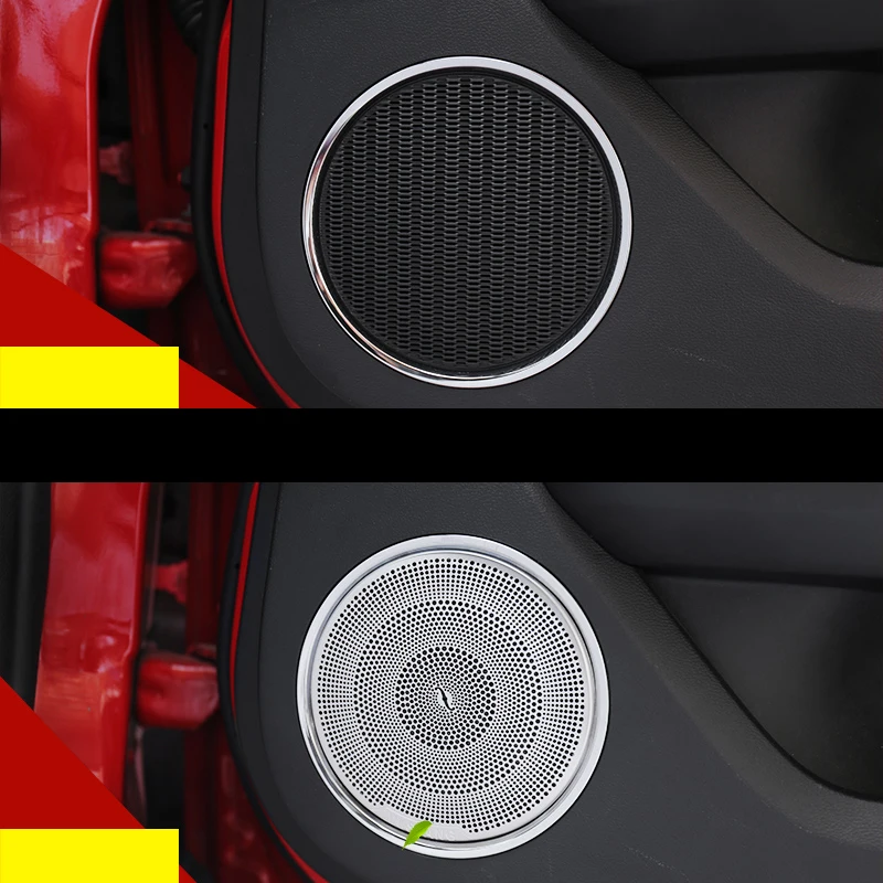 QHCP Car Door Speaker Audio Covers Decorative Sticker Trim Stainless Steel For Ford Mustang 2015-2022 Styling Interior Accessory