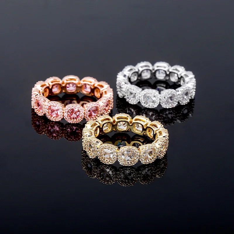 

Hip Hop Claw Set AAA+ Cubic Zirconia Women Men 1 Row CZ Tennis Finger Rings Bling Iced Out Rapper Jewelry Drop Shipping