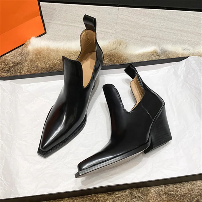 Stivaletti da donna a punta in vernice Leathe stivaletti corti da donna scarpe con zeppa autunnali da donna tacchi alti da donna décolleté con zeppa