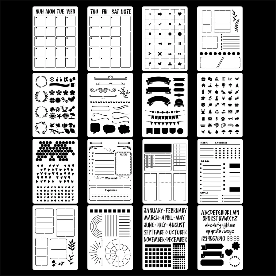 16Pcs/Set A5 Daily Calendar Notes DIY Layering Stencils Wall Painting Scrapbook Coloring Embossing Album Decorative Template