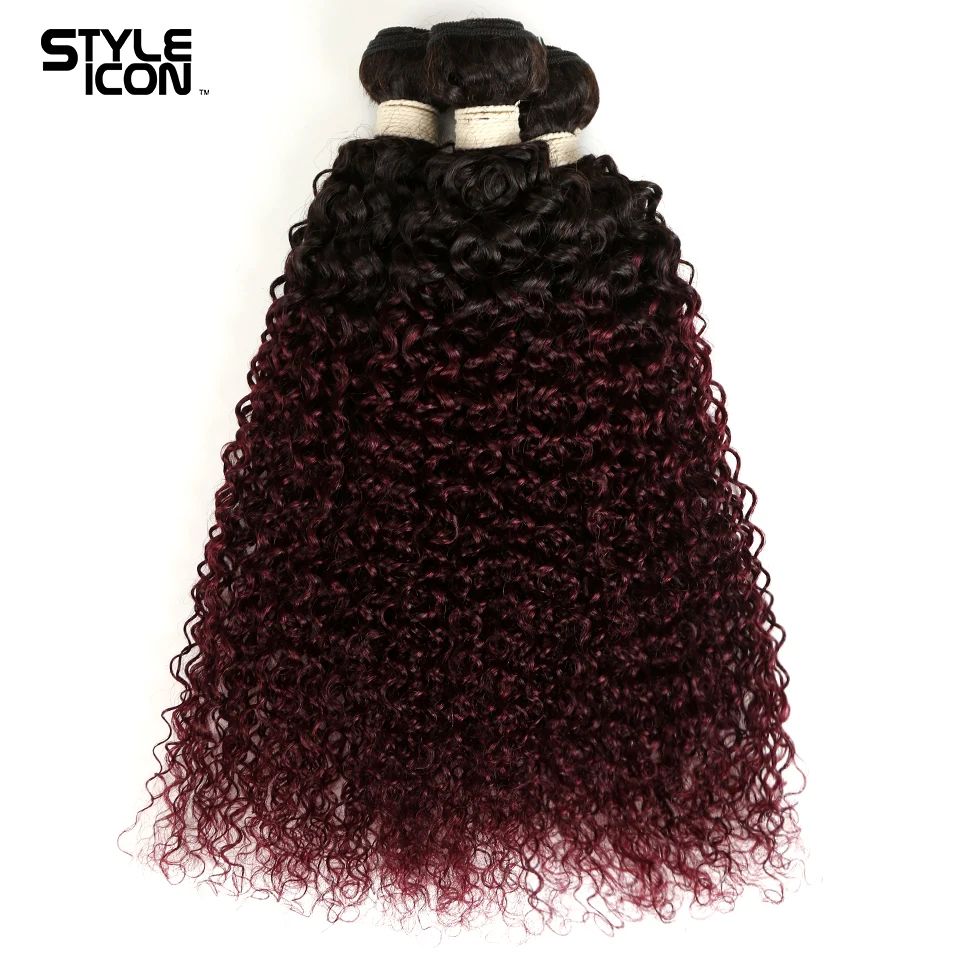 Malaysian Curly Human Hair Bundles Ombre T1B/30  T1B/27 T1B/99J Kinky Curly Hair Weaving  Remy Hair Wave Afro Kinky Curly