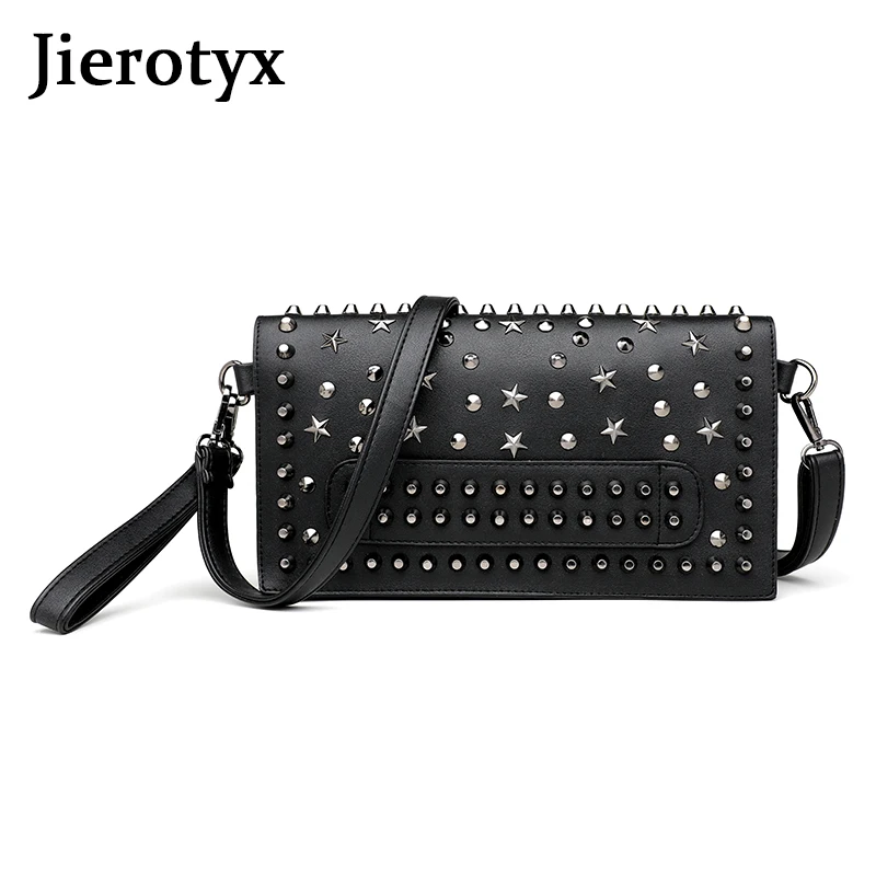 JIEROTYX Women Fashion Rivet Tote Real Split Sheep Leather Messenger Bag Travel Crossbody Femininas Black Punk Handbags Dropship