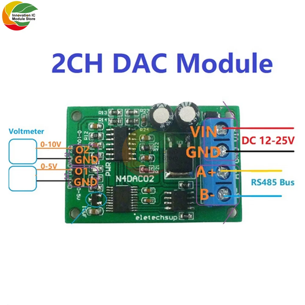 Ziqqucu DC 12V DAC Module RS485 to 4-20MA/0-20MA Current Signal Generator PWM to Current to Analog Converter Modbus RTU Module