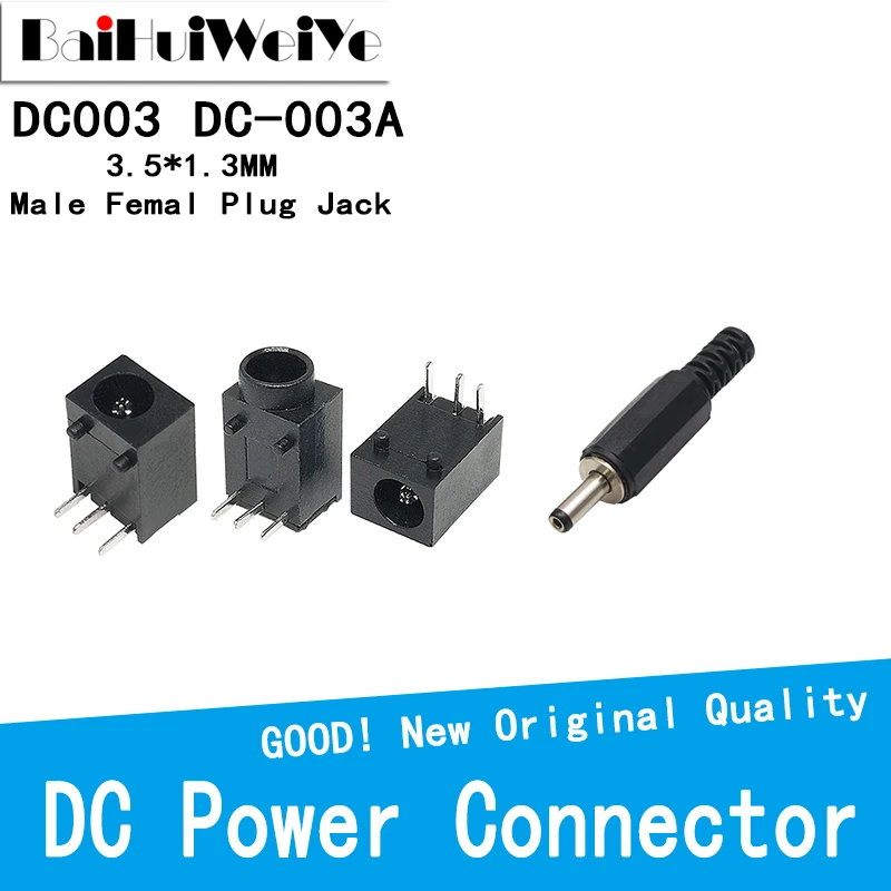 20PCS/LOT 10 Pairs DC003 DC003A 3.5*1.3MM Male Power Plug Jack CONNECTOR MALE Welding Line DC-003A DIP3 DC Socket Female DC-003