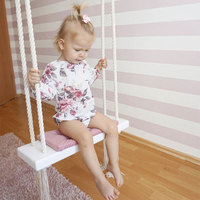 Baby Swing Chair Hanging Swings Set Rocking Solid Wood Seat with Cushion Safety Baby Indoor Baby Room Decor Furniture Children