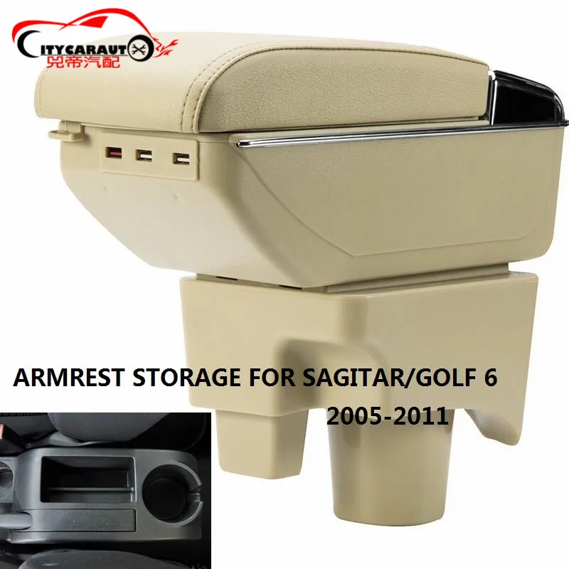 

CITYCARAUTO BIGGEST SPACE+LUXURY+USB Car armrest box central Storage content box with cup holder USB FIT FOR VW SAGITAR GOLF 6