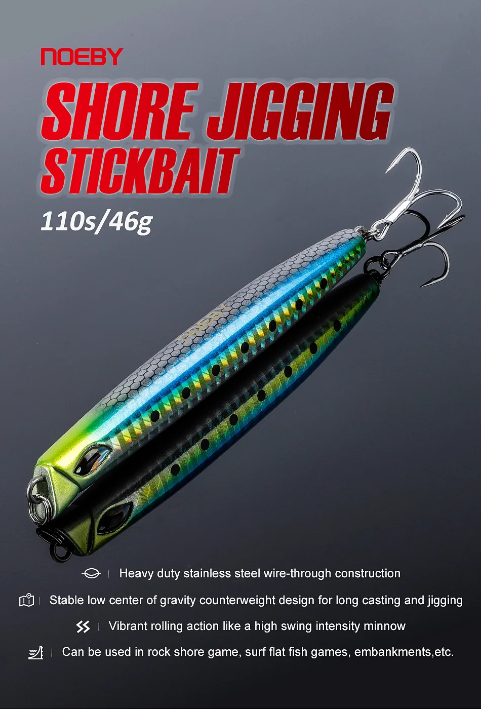 NOEBY Sinking Pencil 110 mm 46 g Shore Jigging Angelköder Künstliche harte Köder Stickbait Jig Sea Slow Jigging Angelköder – Detail 4