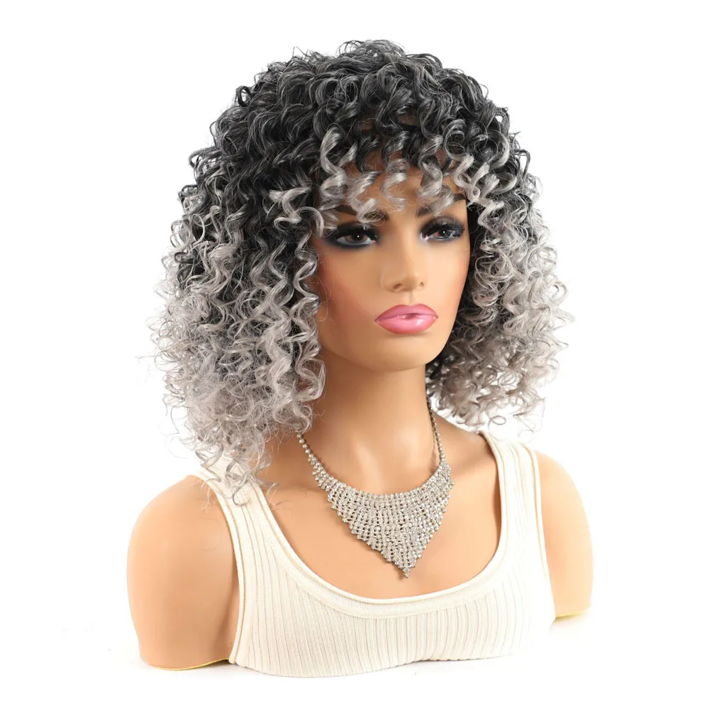 

Jeedou Women's Synthetic Short Curly Hair Wig Black Gray Mix Fluffy Hairstyle Wig Durable Easy Care for Various Face Shapes