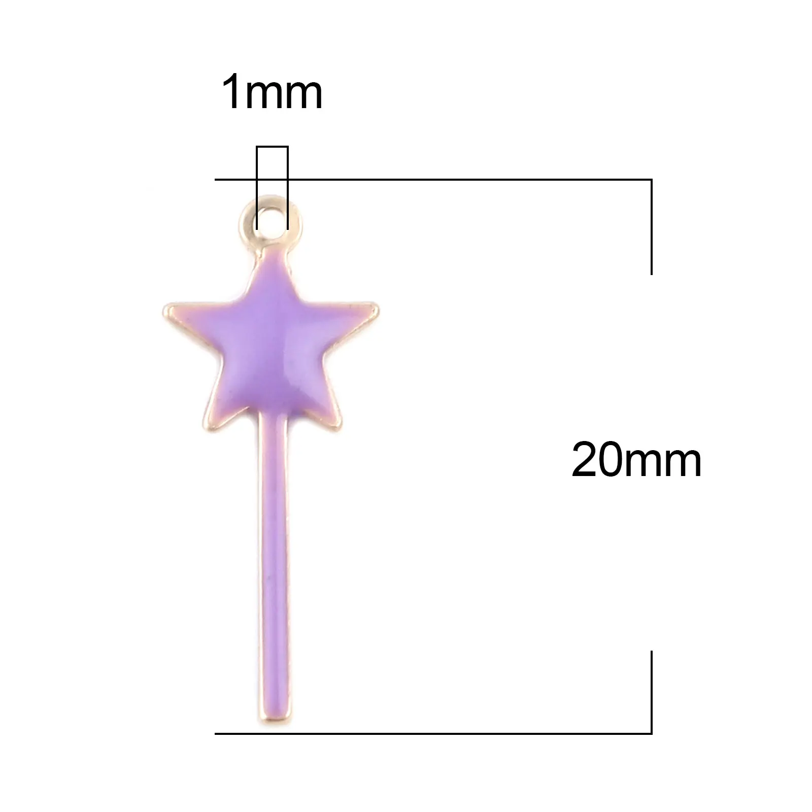 DoreenBeads 10 PCs Copper Double Sided Enamelled Sequins Star Fairy Magic Wand Charms For DIY Handmade Jewelry Making 20mm X 8mm