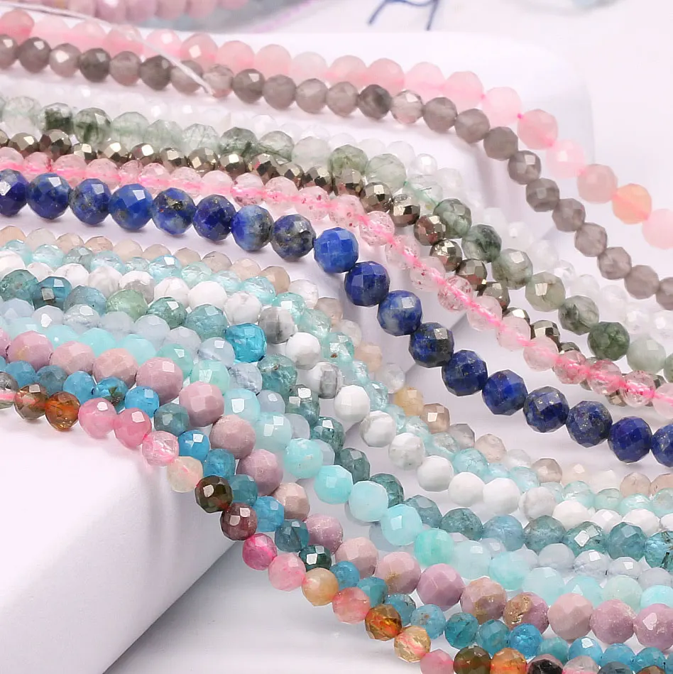 Natural Stone Faceted Round Tourmaline Small Beads Loose spacer beads for Jewelry Making DIY Necklace Bracelet Accessories