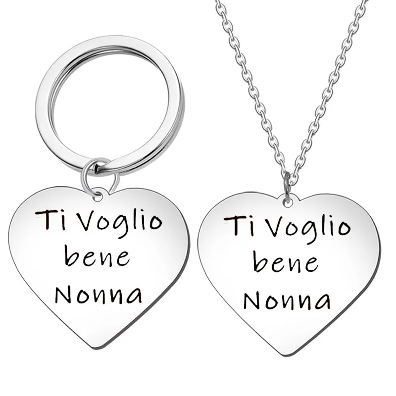 Stainless Steel Key Chain Ti Voglio Bene Heart Pendant Necklace Gift Key Ring Wholesale Valentines Day Gift Keychain