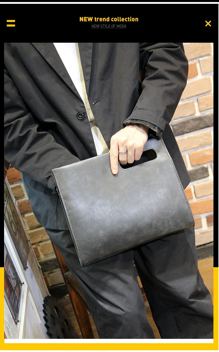 LEBSGE Fashion Male High Quality Pu Leather Retro Handbag New Design Small Briefcase Handbag Single Shoulder Bag Gray Small Bag