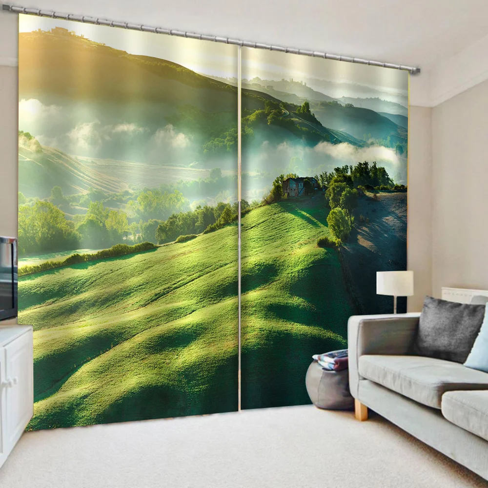 

Photo green landscape curtains Window Drapes Luxury 3D Curtains For Living room Bed room Office Hotel Home 3d curtains