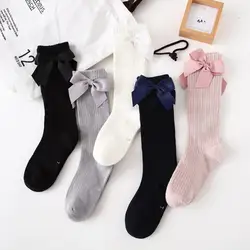 Children's Sock Girls Knee High Socks With Bows Stripped Toddlers Long Socks Kids School Sock Infant Baby Socken