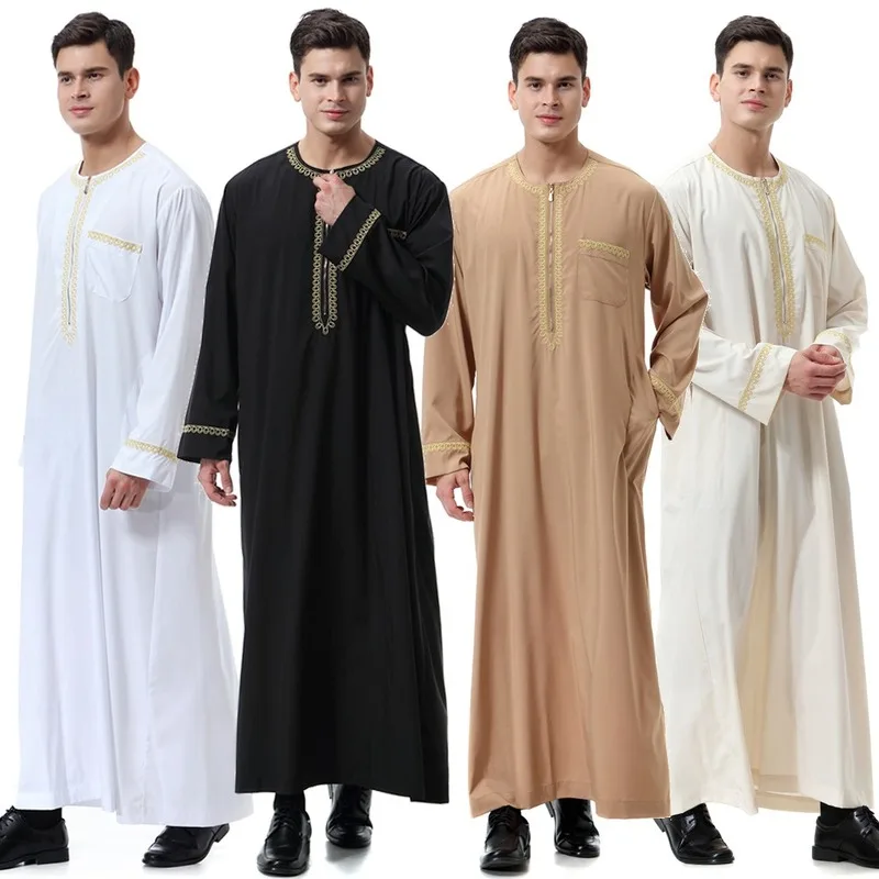 New black jubba thobe islamic clothing men caftan homme zipper arabic djellaba homme pakistan robe muslim djellaba men islam